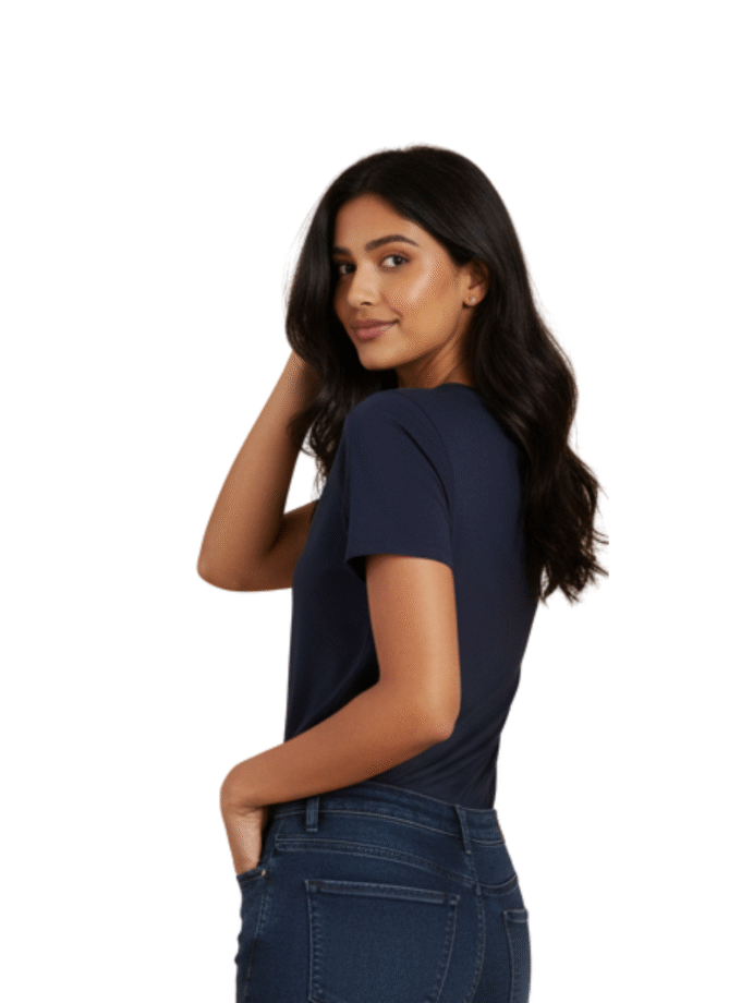 Navy Blue Solid Crew Neck Basic T-Shirt For Women