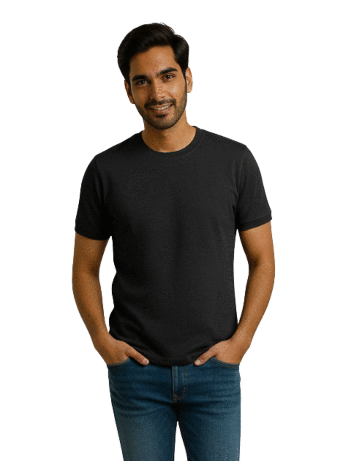 Black Solid Crew Neck Basic T-Shirt For Men