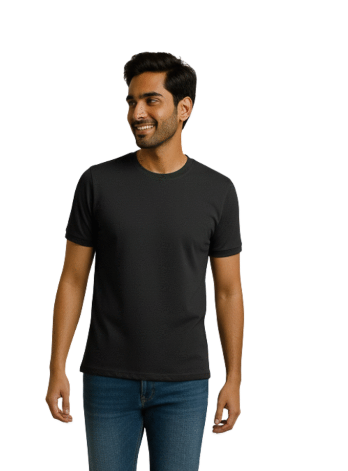Black Solid Crew Neck Basic T-Shirt For Men
