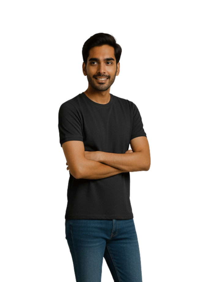 Black Solid Crew Neck Basic T-Shirt For Men