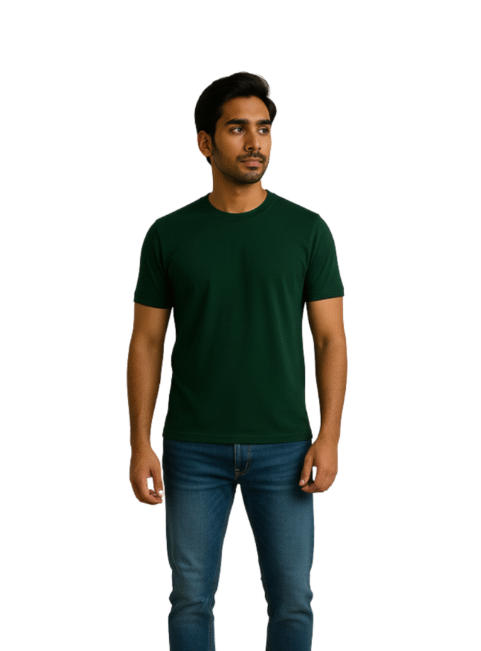 Dark Green Solid Crew Neck Basic T-Shirt For Men