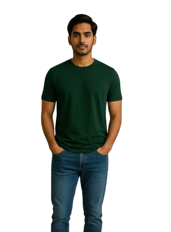 Dark Green Solid Crew Neck Basic T-Shirt For Men