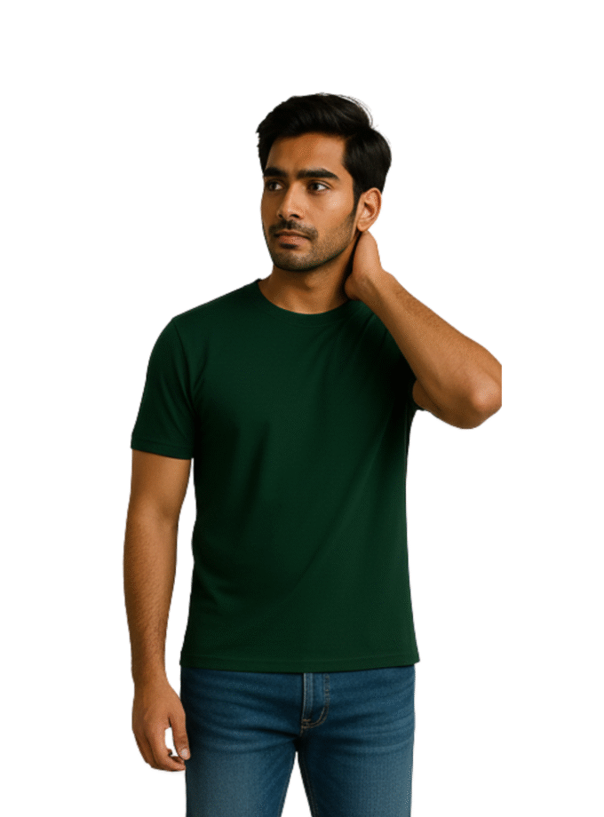 Dark Green Solid Crew Neck Basic T-Shirt For Men