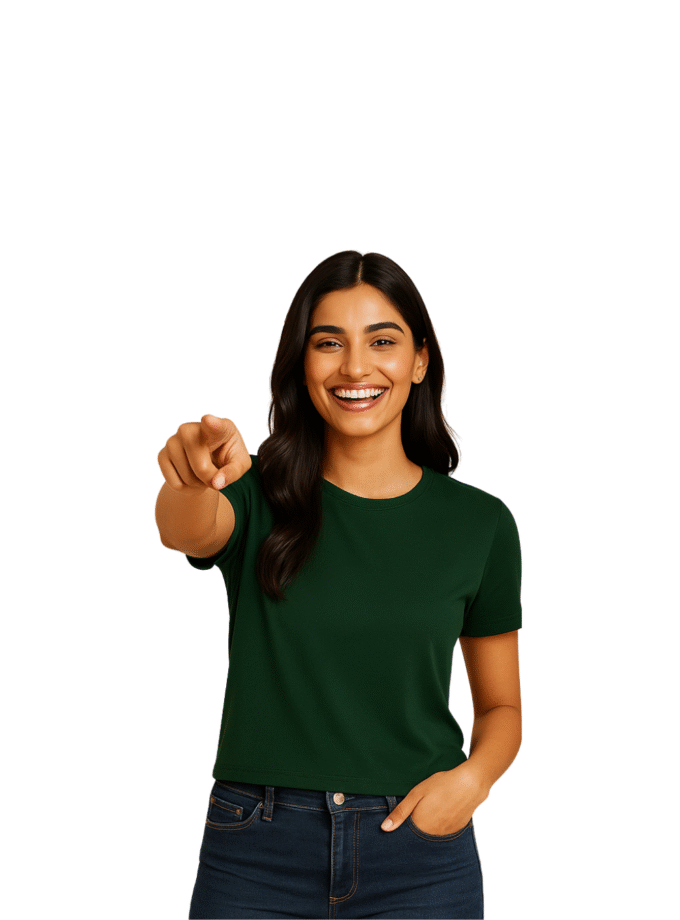 Dark Green Solid Crew Neck Basic T-Shirt For Women