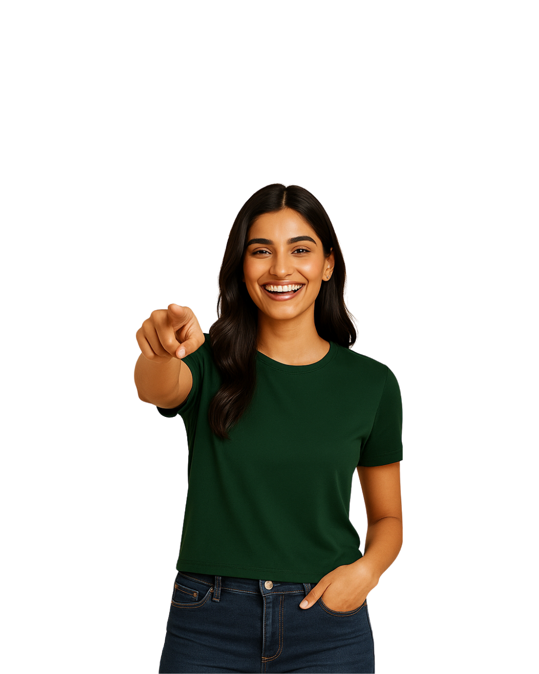 Dark Green Solid Crew Neck Basic T-Shirt For Women - Image 2