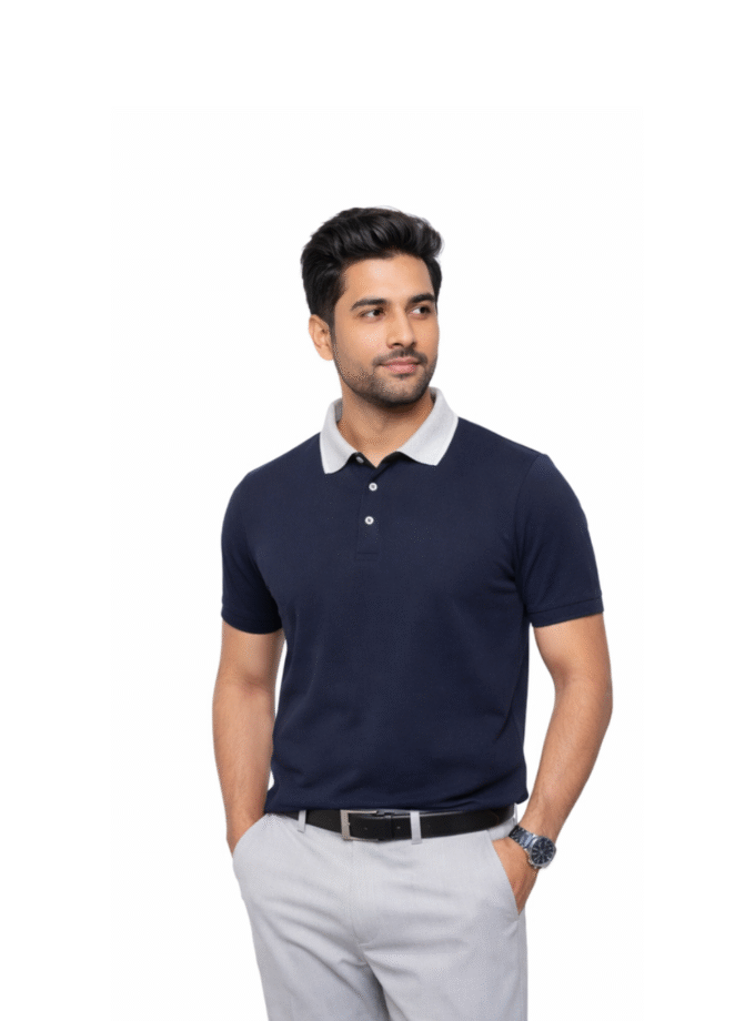 Men’s Navy Blue Polo T-Shirt with Grey Collar