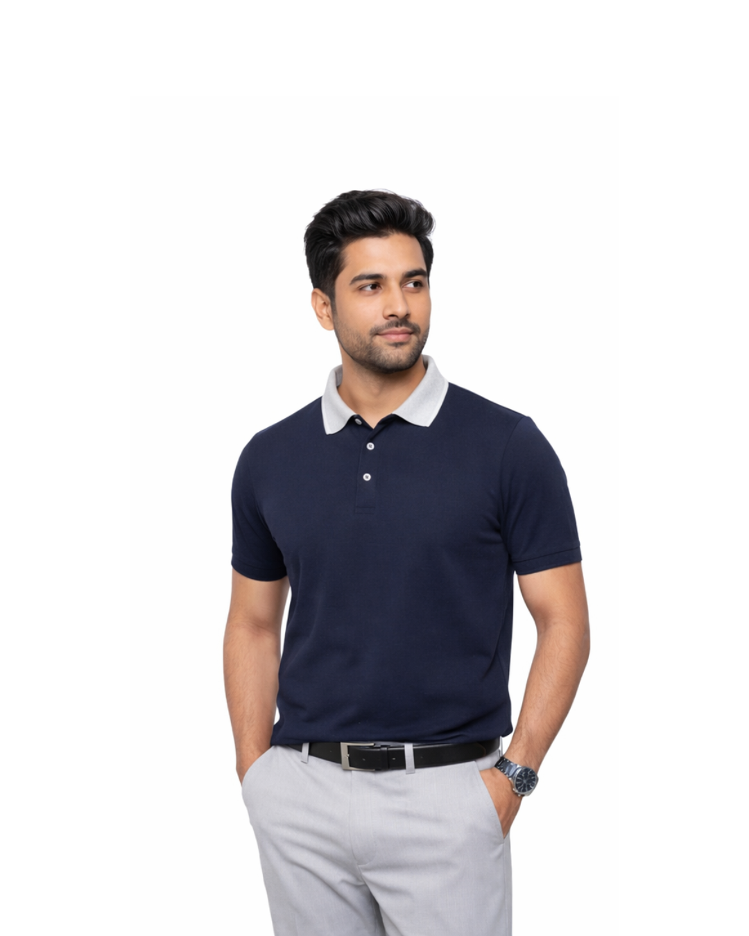 Men’s Navy Blue Polo T-Shirt with Grey Collar