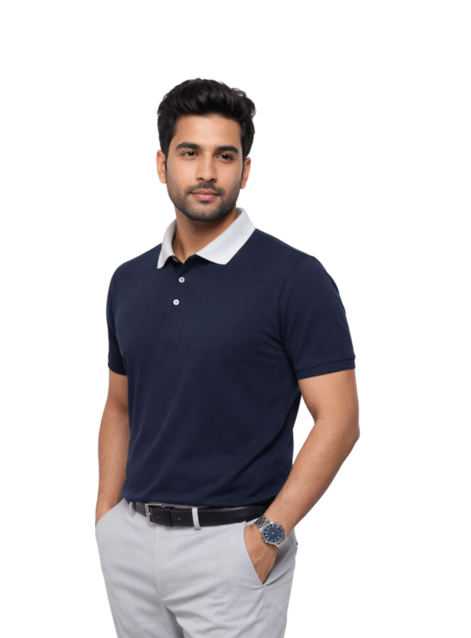 Men’s Navy Blue Polo T-Shirt with Grey Collar