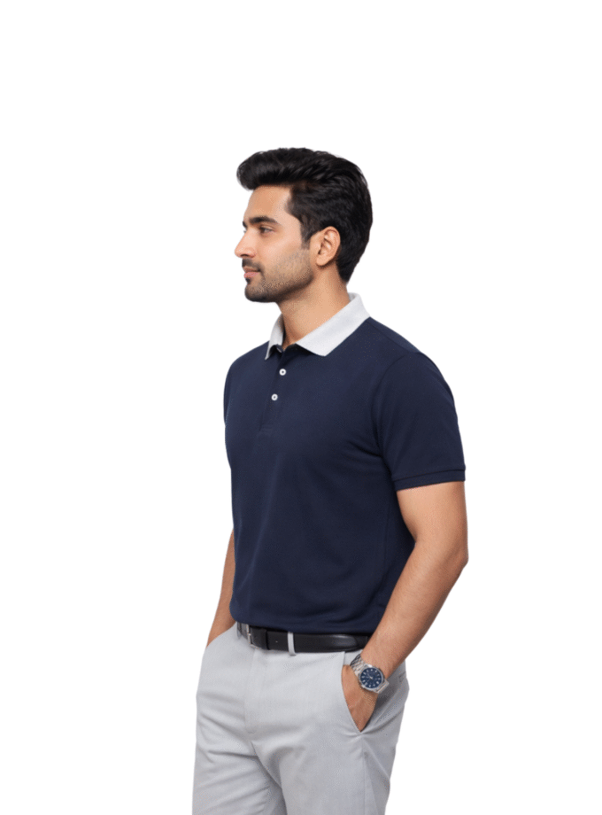 Men’s Navy Blue Polo T-Shirt with Grey Collar