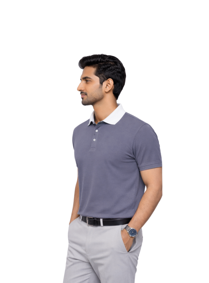 Men’s Steel Blue Polo T-Shirt with White Collar