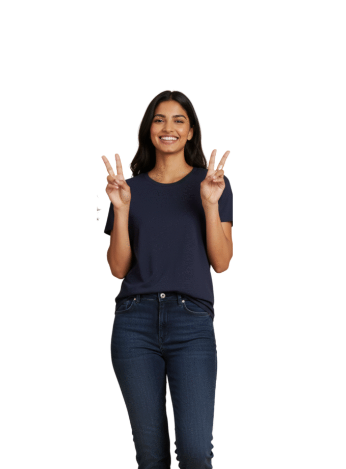 Navy Blue Solid Crew Neck Basic T-Shirt For Women