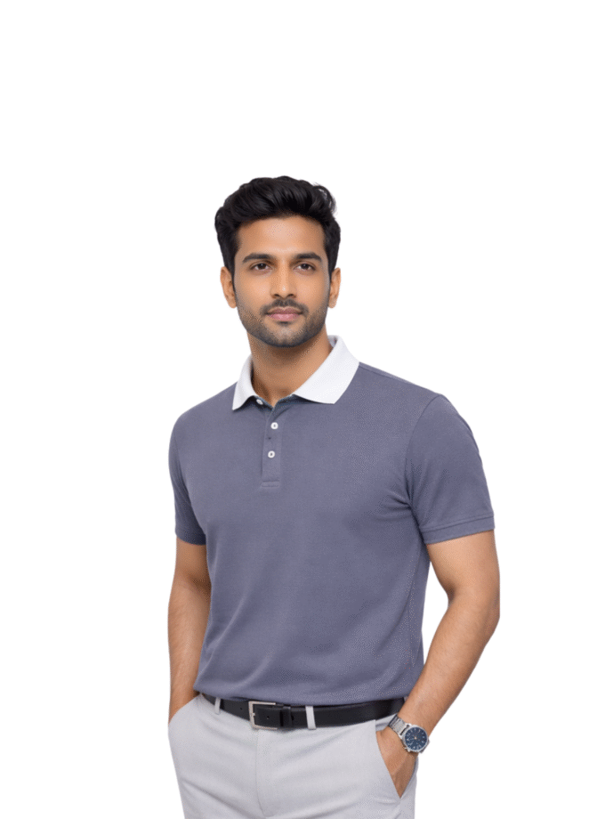 Men’s Steel Blue Polo T-Shirt with White Collar