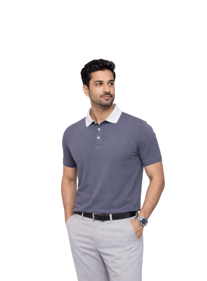 Men’s Steel Blue Polo T-Shirt with White Collar