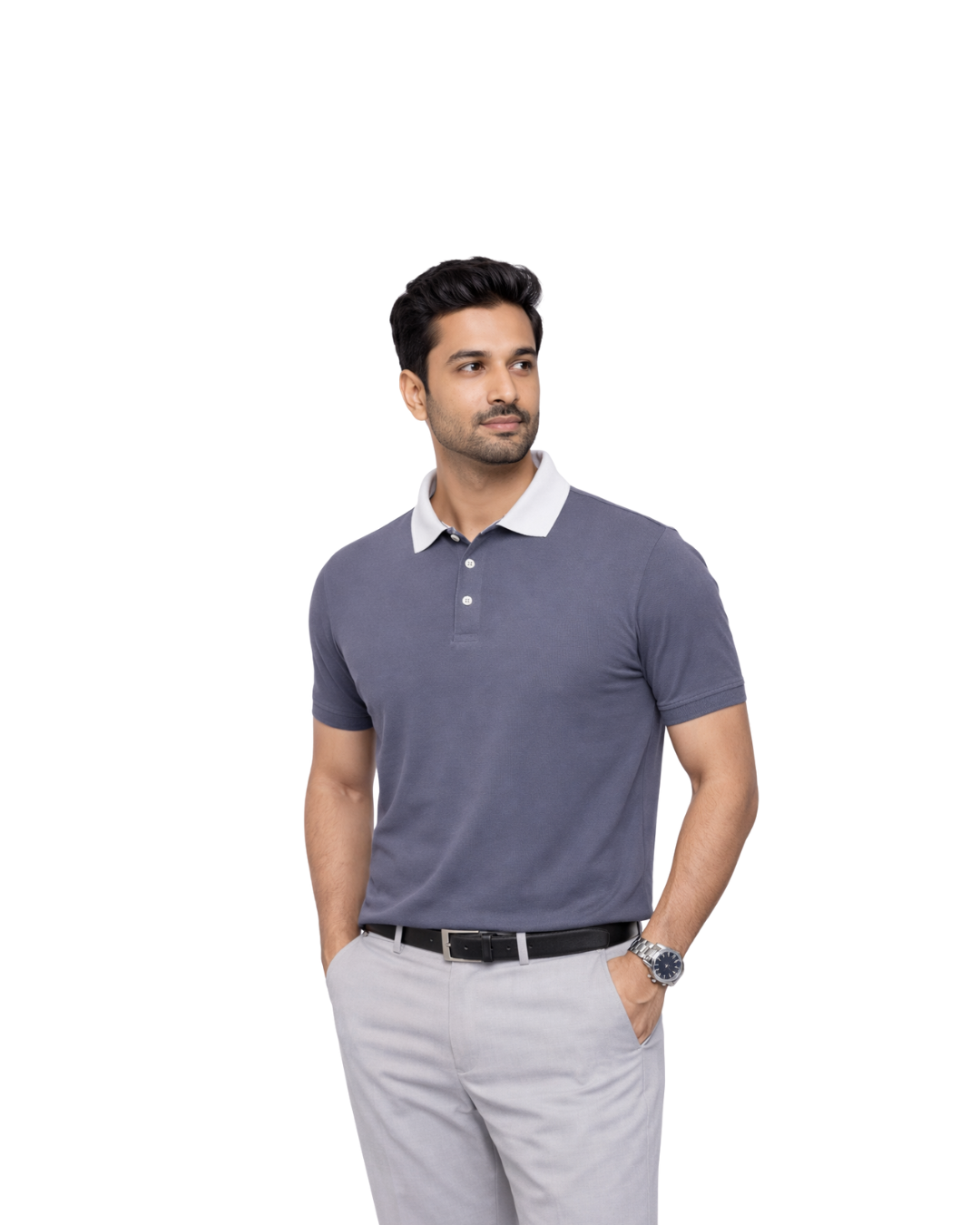 Men’s Steel Blue Polo T-Shirt with White Collar