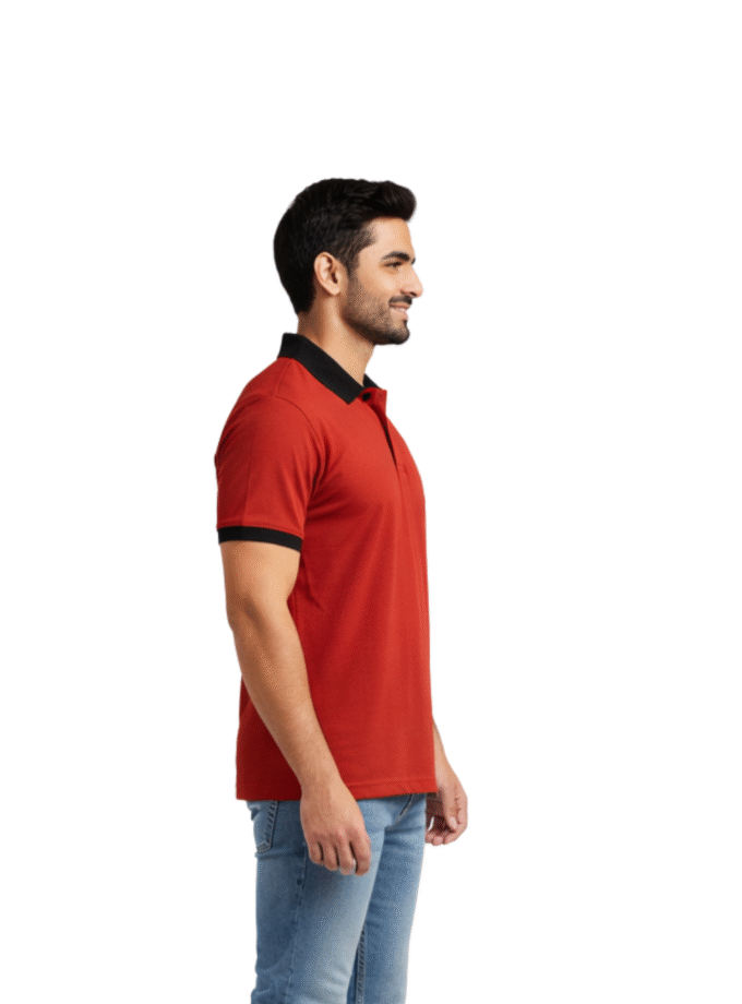 Men’s Burnt Orange Polo T-Shirt with Contrast Black Collar