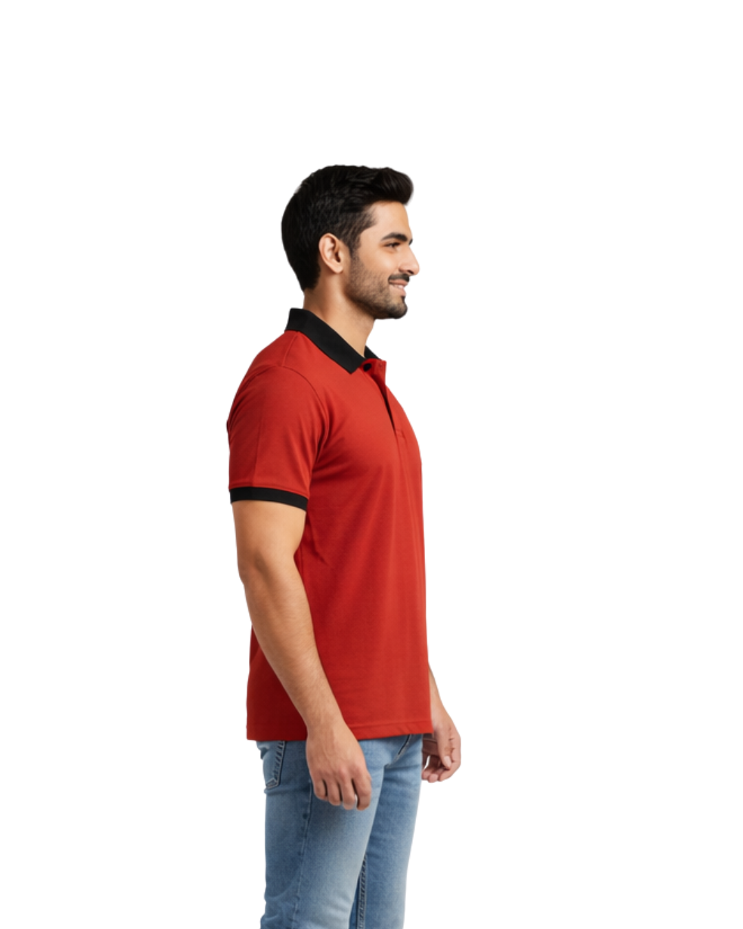 Men’s Burnt Orange Polo T-Shirt with Contrast Black Collar - Image 3