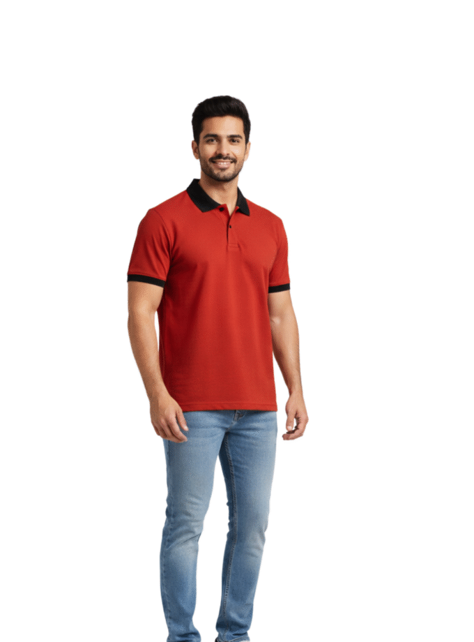 Men’s Burnt Orange Polo T-Shirt with Contrast Black Collar