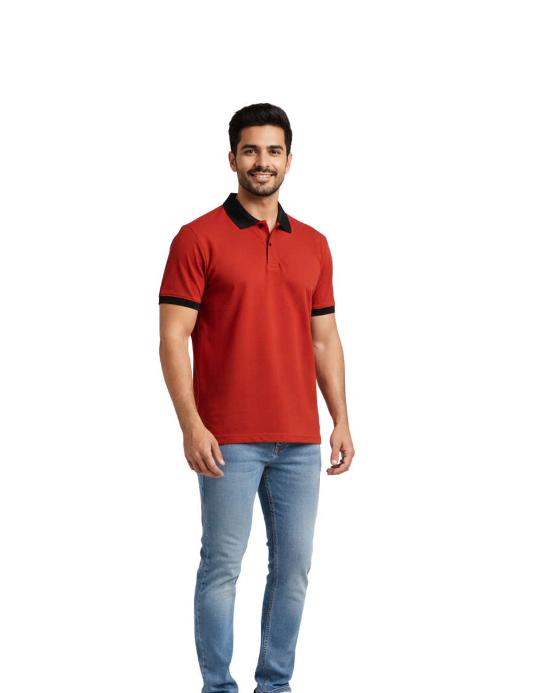 Men’s Burnt Orange Polo T-Shirt with Contrast Black Collar - Image 2