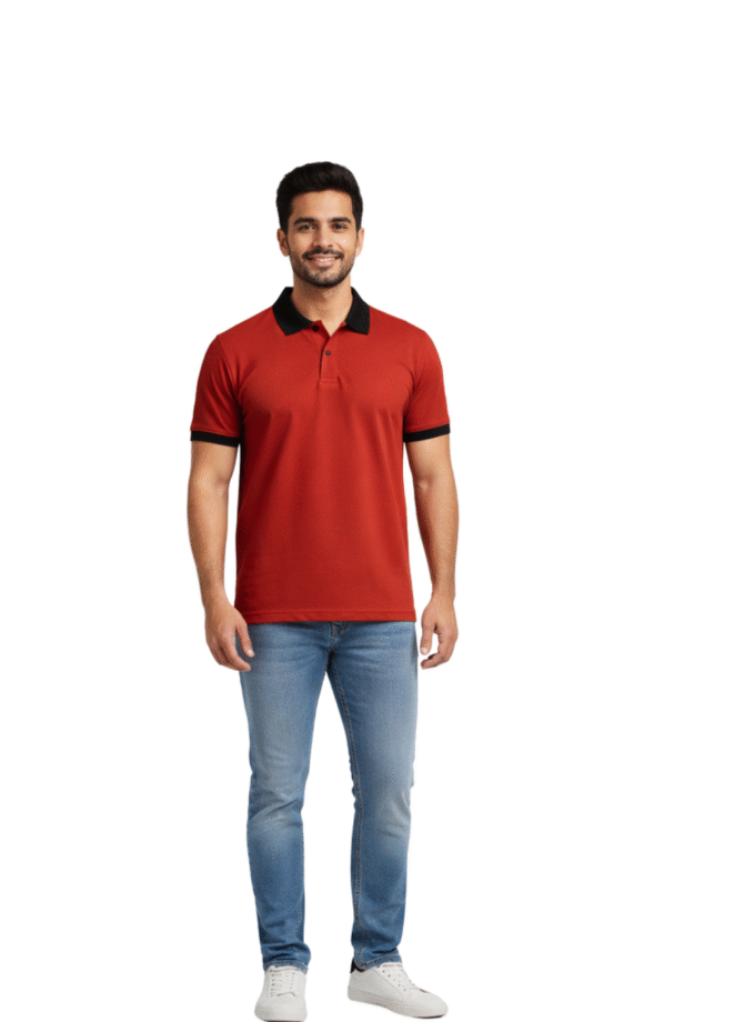 Men’s Burnt Orange Polo T-Shirt with Contrast Black Collar