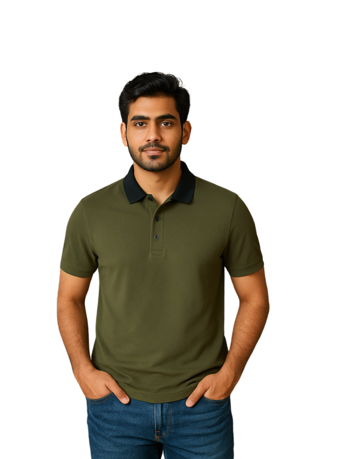 Men’s Olive Green Polo T-Shirt with Black Collar