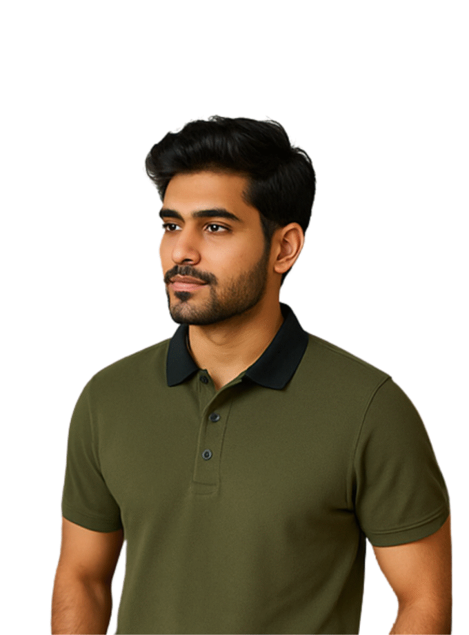 Men’s Olive Green Polo T-Shirt with Black Collar