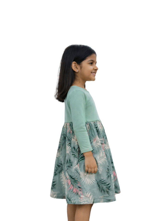 Mint & Sage Green Printed Full Sleeve Dress for Girls