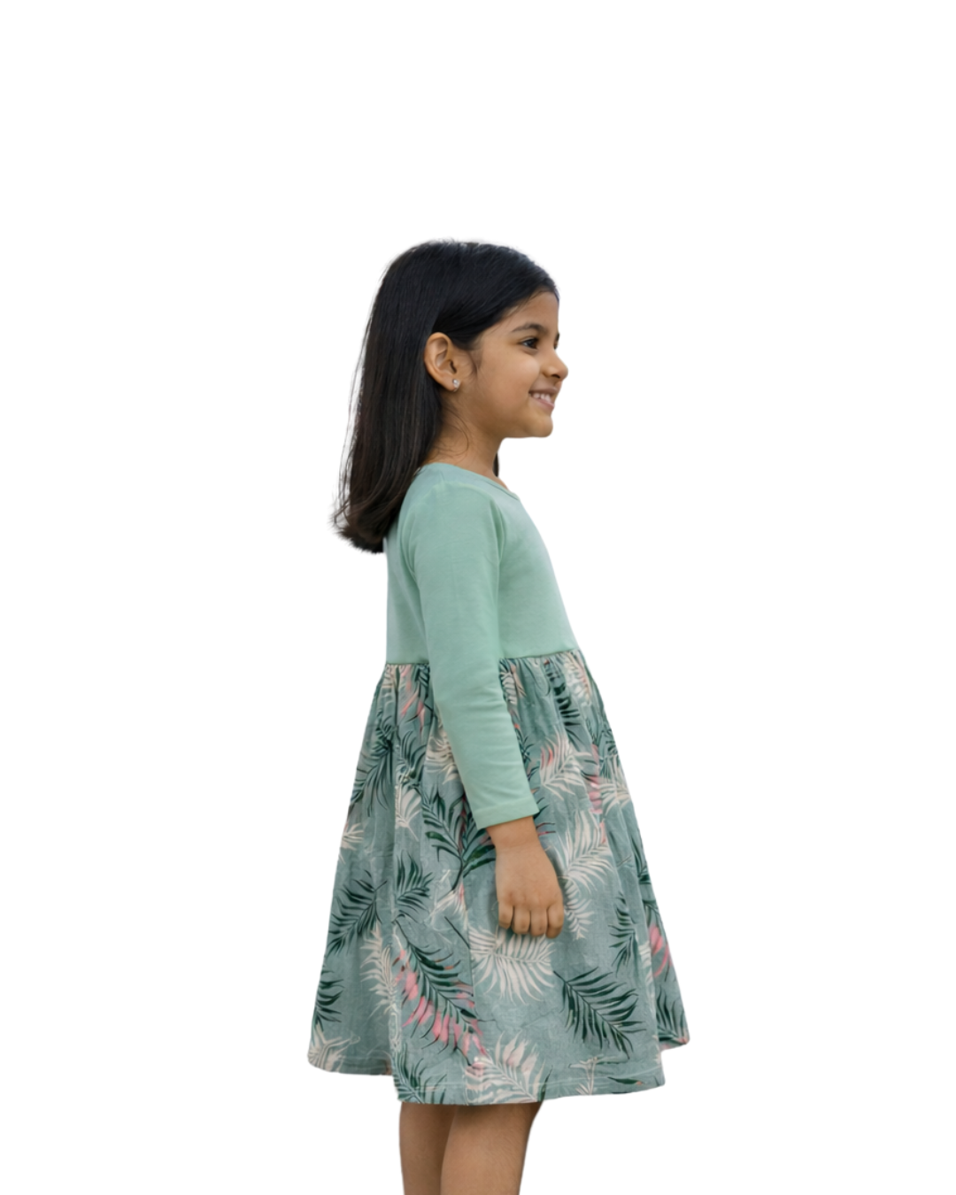 Mint & Sage Green Printed Full Sleeve Dress for Girls - Image 2