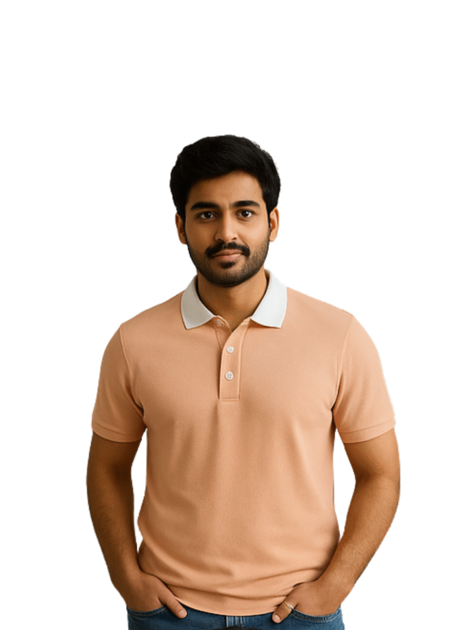 Men’s Peach Polo T-Shirt with Contrast Collar