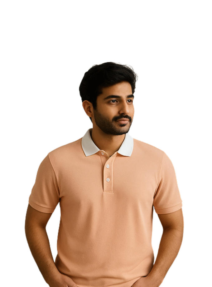 Men’s Peach Polo T-Shirt with Contrast Collar