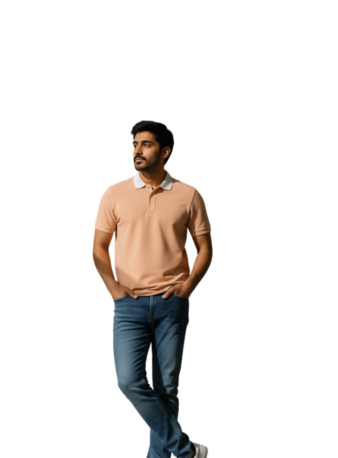 Men’s Peach Polo T-Shirt with Contrast Collar