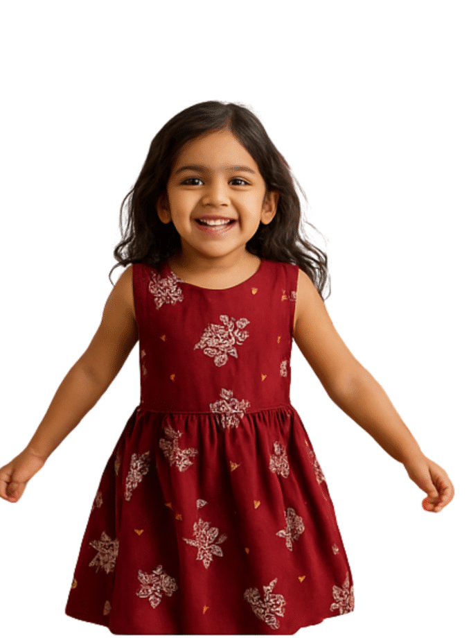 Maroon Printed Sleeveless Dress for Girls