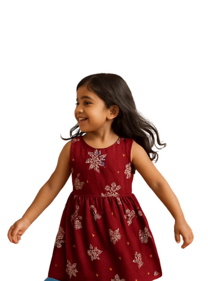 Maroon Printed Sleeveless Dress for Girls