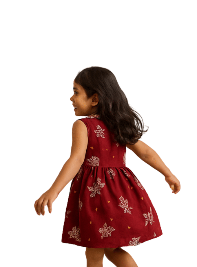 Maroon Printed Sleeveless Dress for Girls