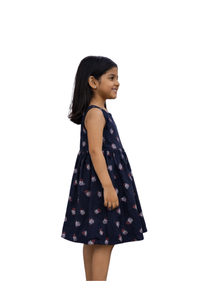 Navy Blue Printed Sleeveless Dress