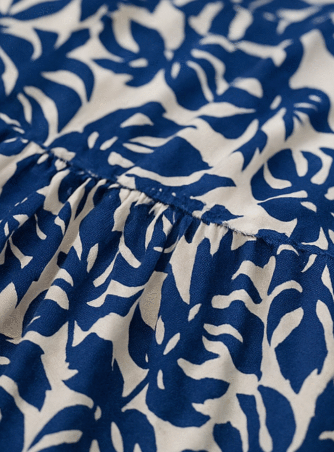 Blue & White Printed Sleeveless Dress for Girls