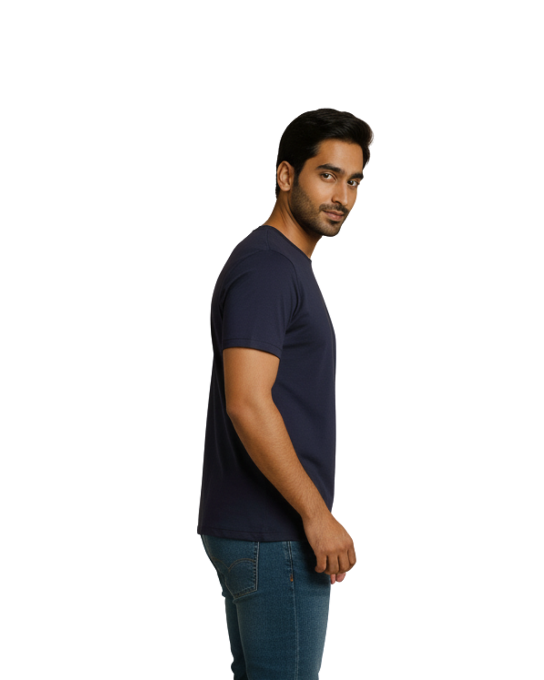 Navy Blue Solid Crew Neck T-Shirt for Men - Image 2