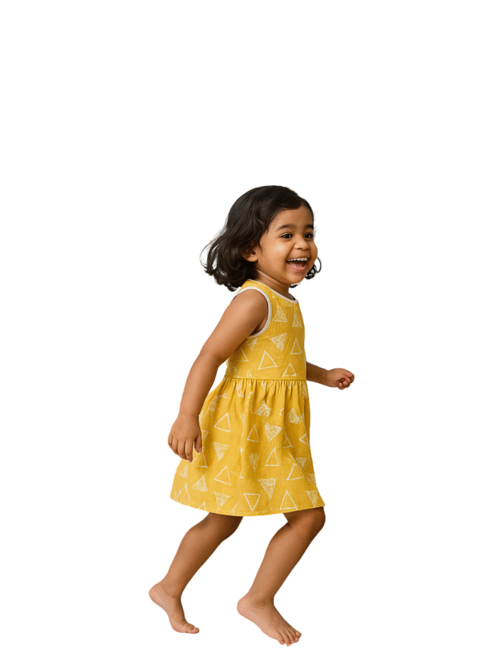 Mustard Yellow Printed Sleeveless Dress for Girls