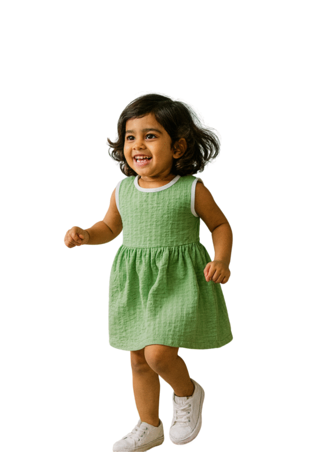 Light Green Solid Sleeveless Dress for Girls