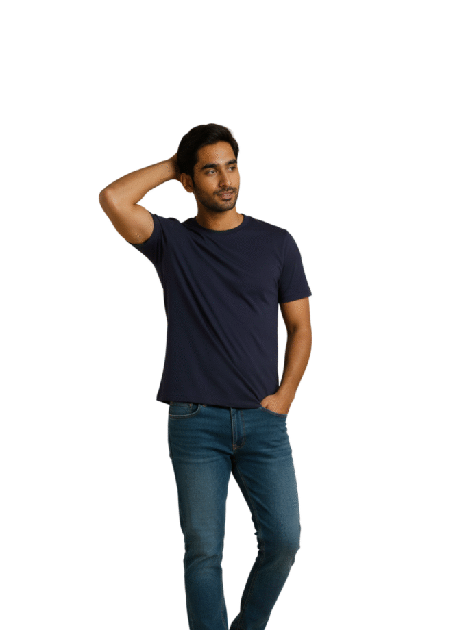 Navy Blue Solid Crew Neck T-Shirt for Men