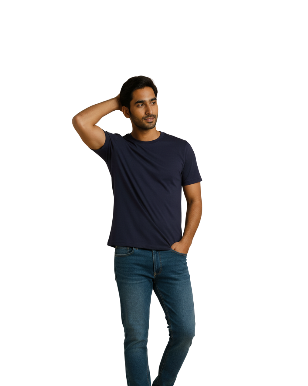 Navy Blue Solid Crew Neck T-Shirt for Men