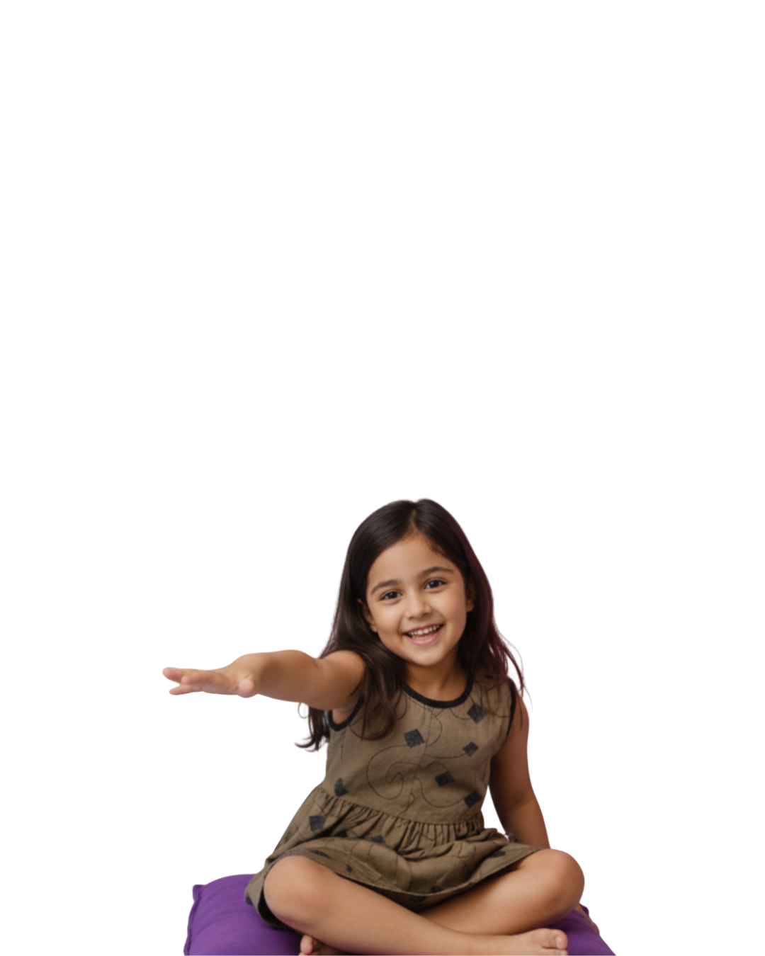 Olive Brown Printed Sleeveless Dress for Girls - Image 2