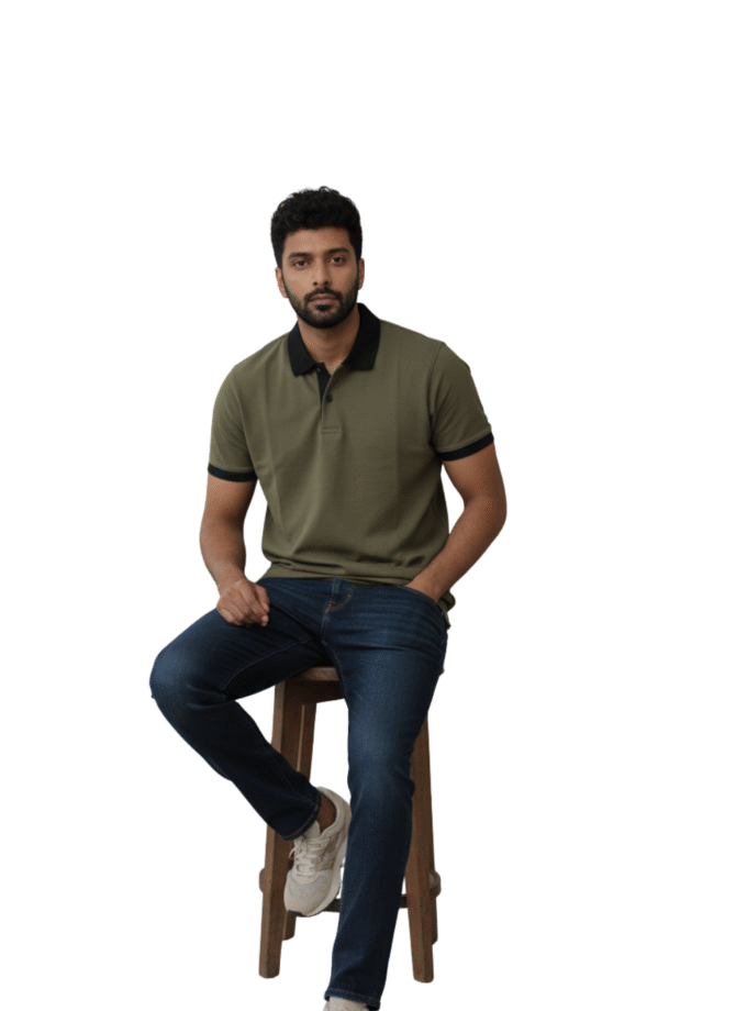 Men’s Olive Green Polo T-Shirt with Black Collar