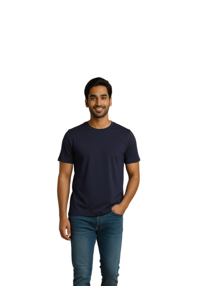 Navy Blue Solid Crew Neck T-Shirt for Men