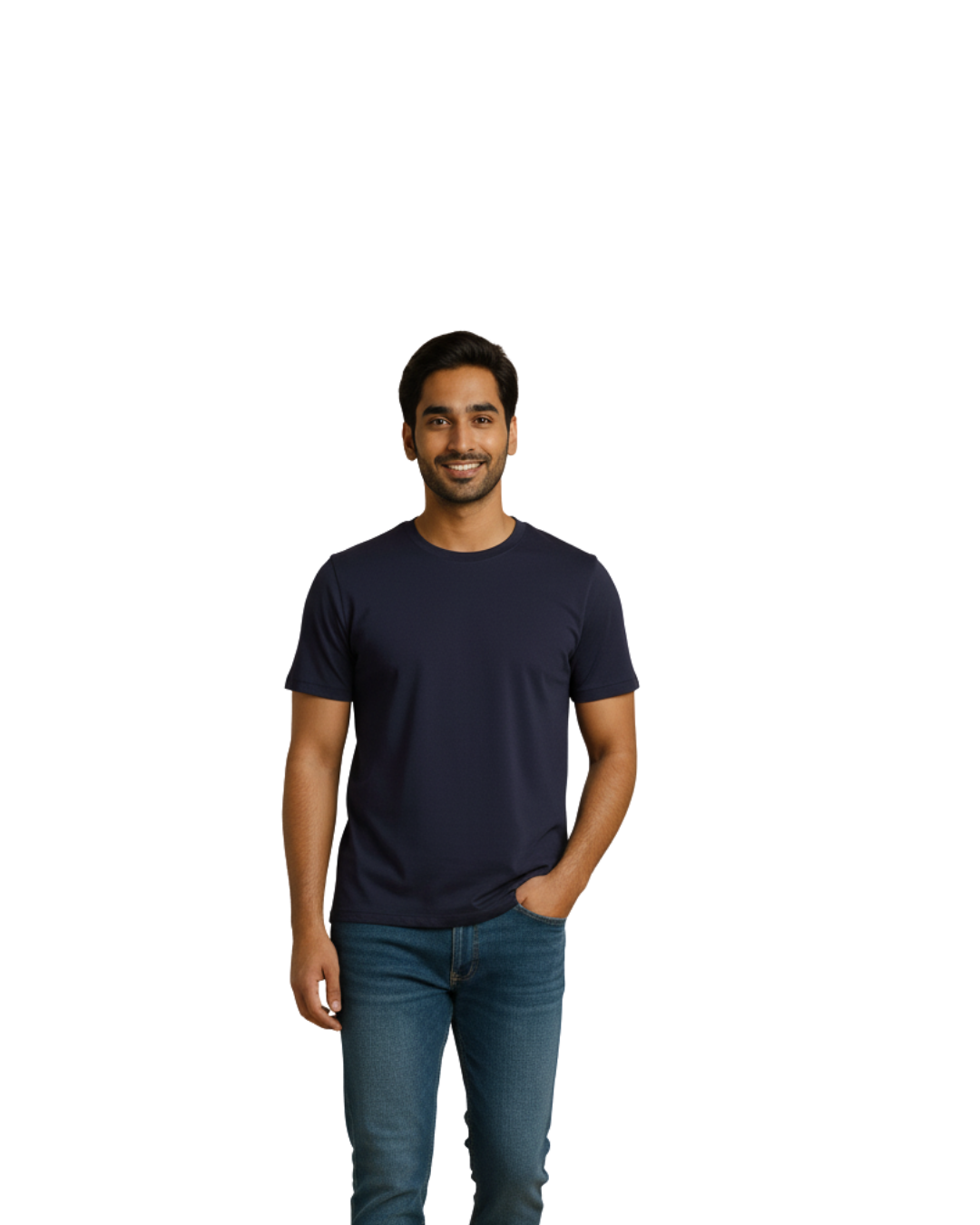 Navy Blue Solid Crew Neck T-Shirt for Men - Image 3