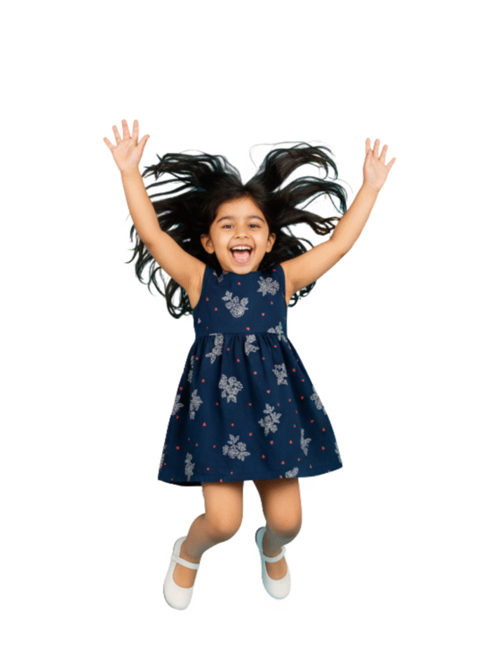 Navy Blue Printed Sleeveless Dress for Girls