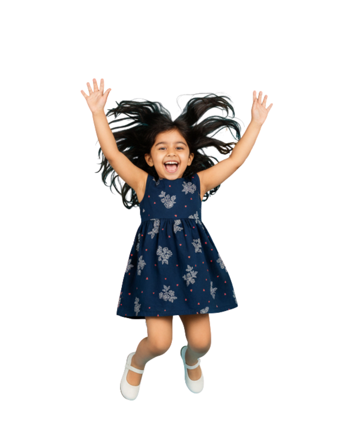 Navy Blue Printed Sleeveless Dress for Girls