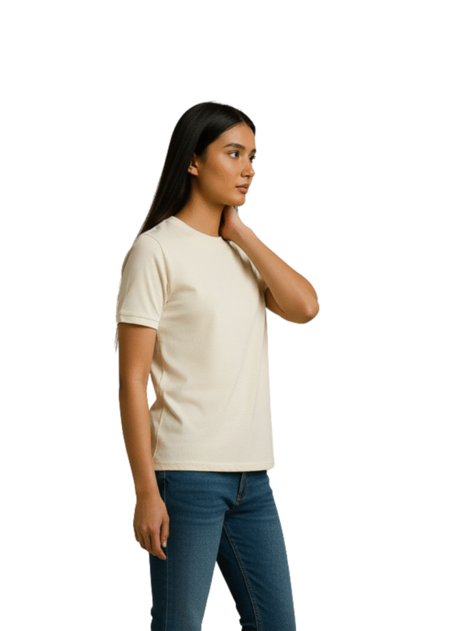 Cream Solid Crew Neck T-Shirt For Women