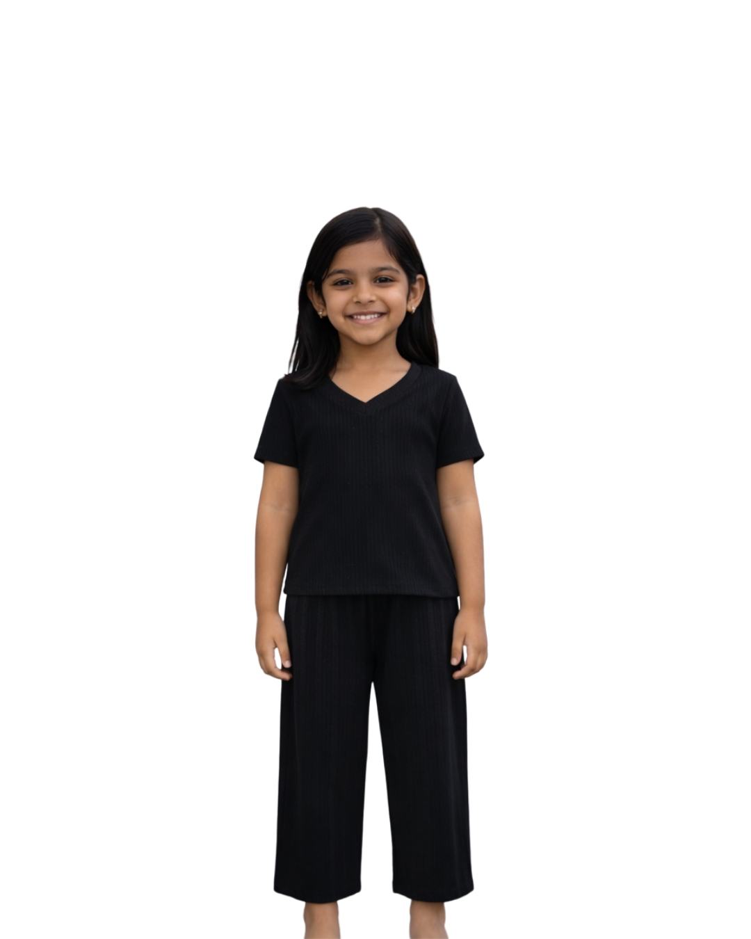 Black Solid Co-Ord Set – Top & Pants for Girls