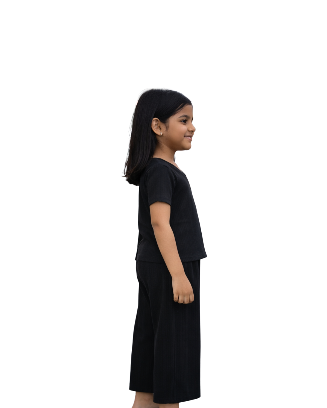 Black Solid Co-Ord Set – Top & Pants for Girls - Image 3