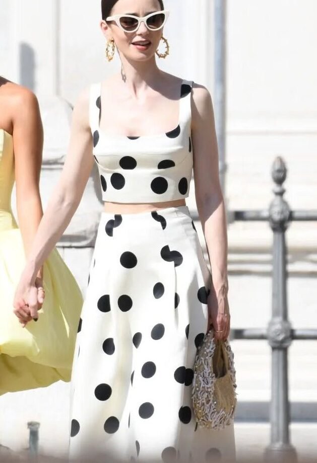 Vintage Polka Dot Co-Ord Set – Crop Top & Flared Midi Skirt